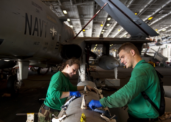 Two Naval Technicians Perform Maintenance on an ALQ-99